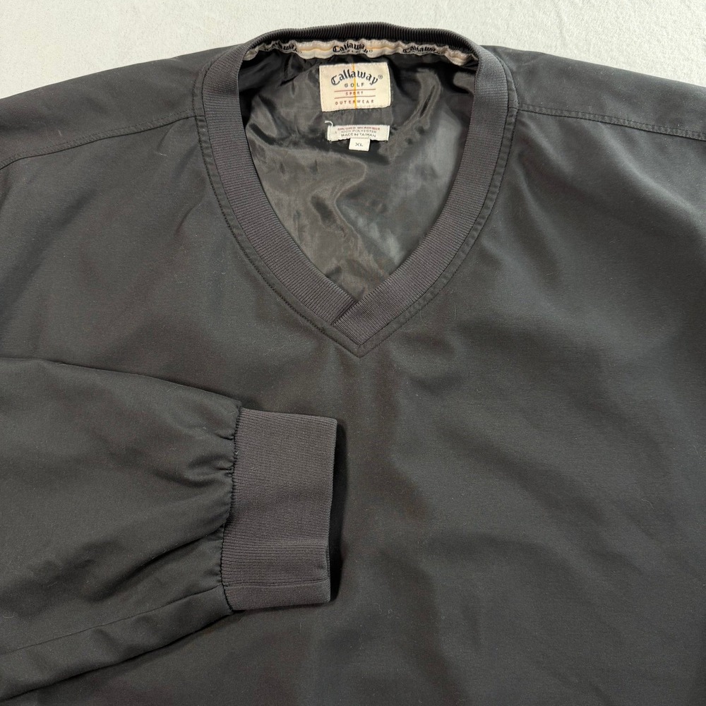 Callaway Windbreaker Pullover Mens XL Black V-Neck Microfiber Golf Y2K Outerwear